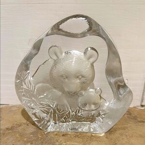 Crystal Panda Bear with Cub Small Crystal Sculpture